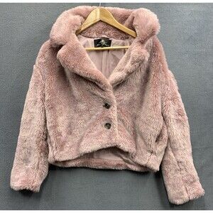 Free People Pink Faux Fur Coat Women's Size S Fluffy Cropped Jacket Boho Chic